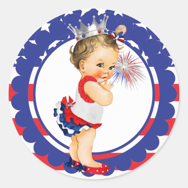 Sticker Rond Quatrième d'autocollant de baby shower de juillet (Devant)