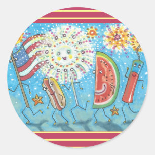 STICKER ROND QUATRIÈME JUILLET BÂTIMENTS DE GANG & FIREWORKERS