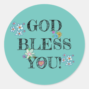 Sticker Rond Que Dieu vous bénisse Turquoise Floral