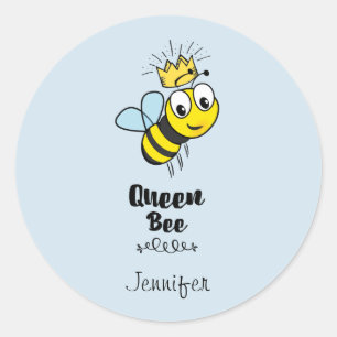 Sticker Rond Queen Bee mignonne Bumble Bee avec couronne Person