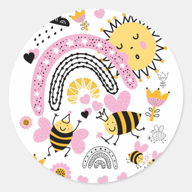 Sticker Rond Queen BEES Cute BFF, Baby Girl, Girly Toxits Rose (Devant)