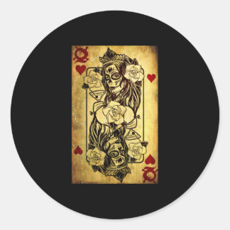 Sticker Rond Queen Of Hearts Card Deck Old