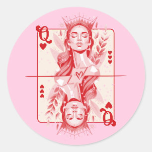 Sticker Rond Queen of Hearts Preppy Art