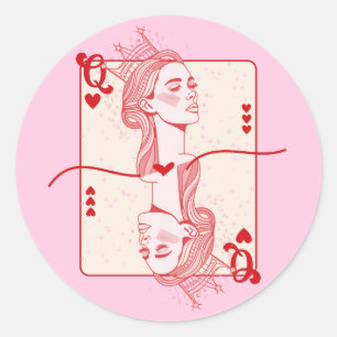 Sticker Rond Queen of Hearts Red and Pink Preppy Art