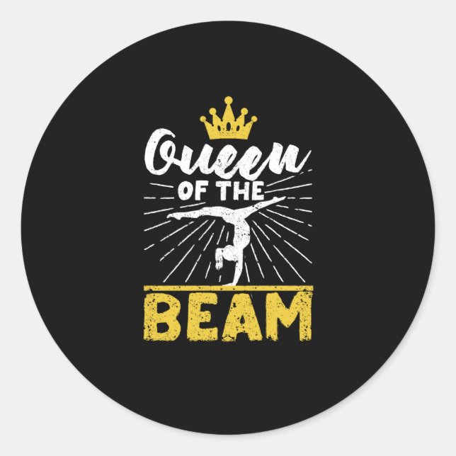 Sticker Rond Queen of the beam Funny gymnast Fan Gymnastics (Devant)