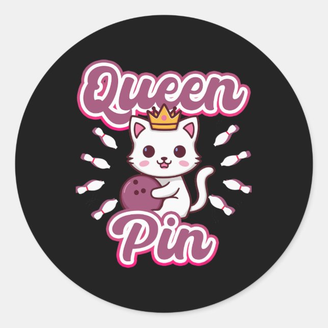 Sticker Rond Queen Pin Women's Girls Bowling Cat  (Devant)