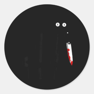 Sticker Rond Quel chat noir meurtrier tenant un couteau drôle
