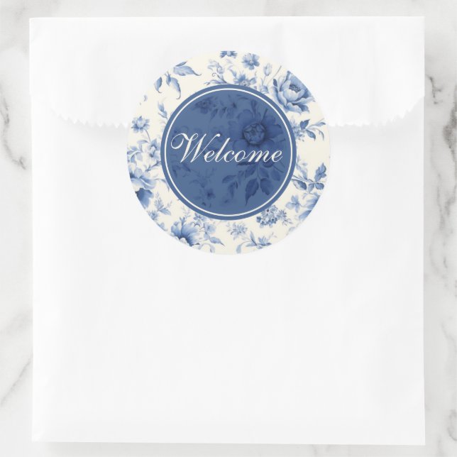 Sticker Rond Quelque chose de bleu Floral Toile Français Accuei (Sac)