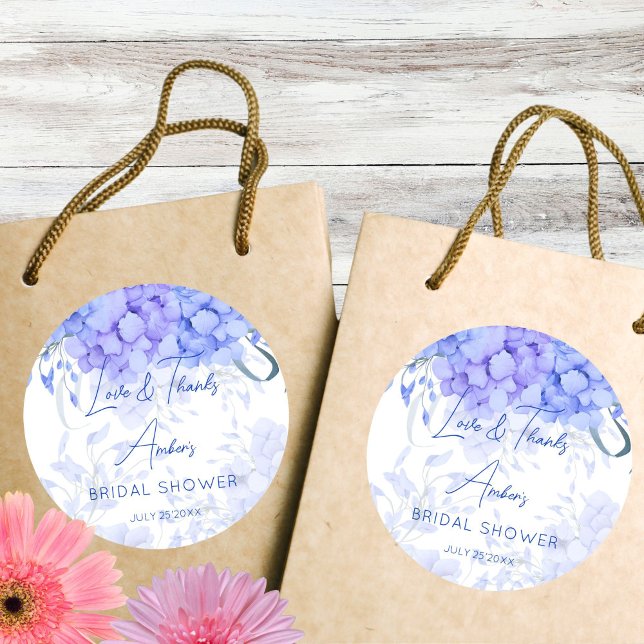 Sticker Rond Quelque chose d'hydrange bleu shower de mariage im (Something blue hydrangea bridal shower printed thank you favor sticker bridal shower favors)