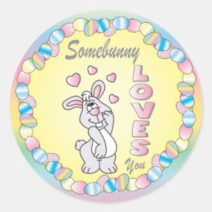Sticker Rond Quelqu'un t'aime Bunny de Pâques