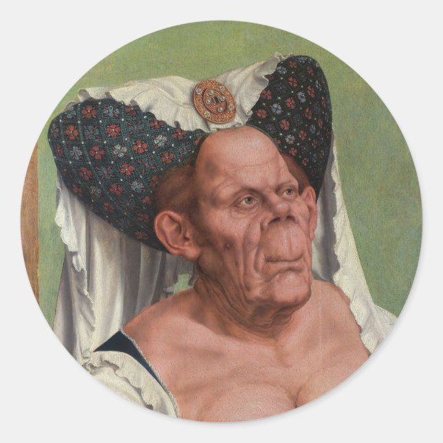 Sticker Rond Quentin Matsys - Une Vieille Femme Grotesque (Devant)