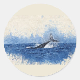 Sticker Rond Queue de Baleine Eau  Art Animalier