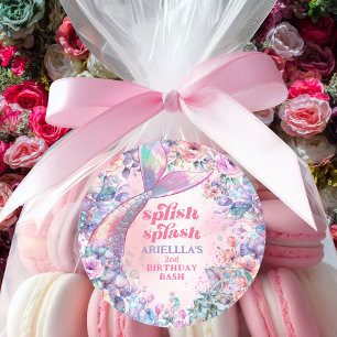 Sticker Rond Queue de sirène pailletée de fleurs pour 2e annive