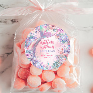 Sticker Rond Queue de sirène pailletée Fleur 9e Anniversaire