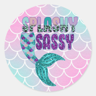 Sticker Rond Queue de sirène rose violet vert Splashy Sassy Fém