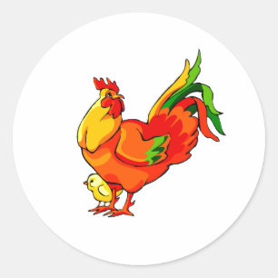 Sticker Rond queue verte de coq avec le bébé chick.png