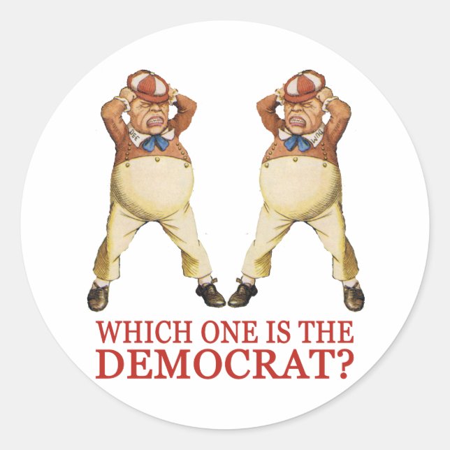 STICKER ROND QUI EST LE DÉMOCRATE - TWEEDLE DEE OU DUM ? (Devant)