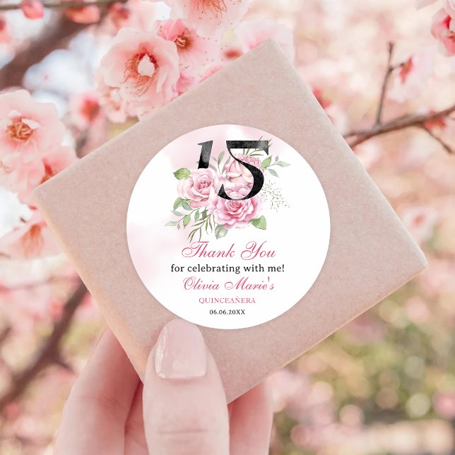Sticker Rond Quinceanera 15e anniversaire Rustique Floral (Créateur téléchargé)