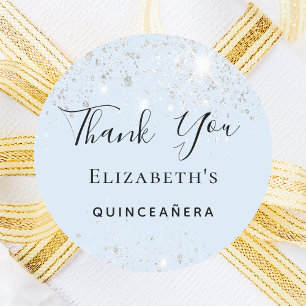 Sticker Rond Quinceanera bébé bleu argent parties scintillant M