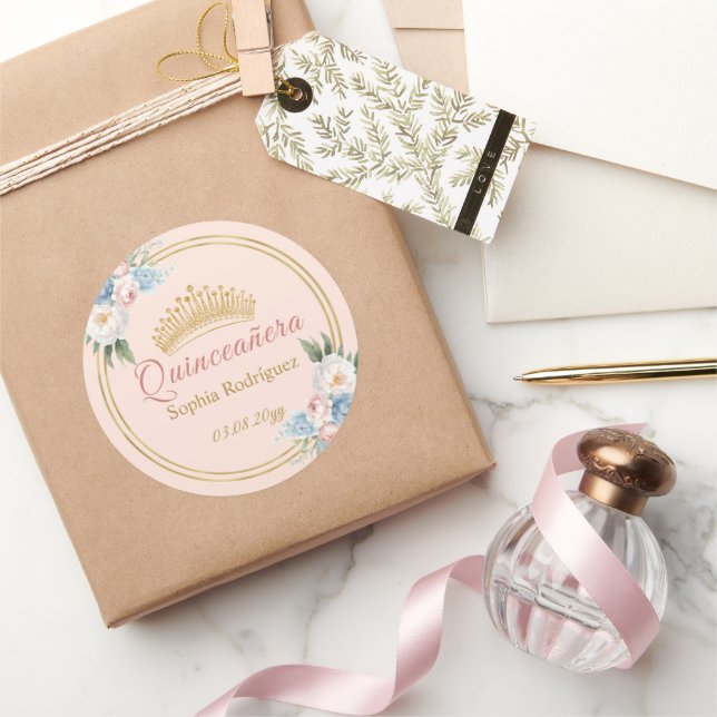 Sticker Rond Quinceanera bleu rose pâle (Cadeaux)
