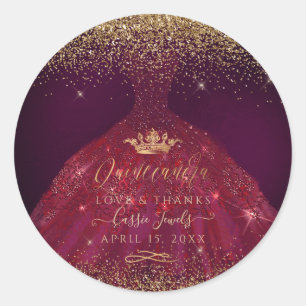 Sticker Rond Quinceañera Burgundy Sparkle Gown