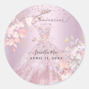 Sticker Rond Quinceanera Dusty Rose Parties scintillant Gown Po