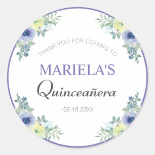 Sticker Rond Quinceañera Floral frais violet Merci d'anniversai