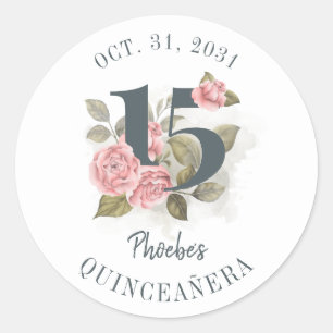 Sticker Rond Quinceanera Floral rustique 15e anniversaire