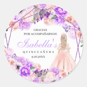 Sticker Rond Quinceanera Florale Rose & Violet Classic Round St