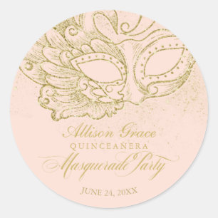 Sticker Rond Quinceanera Masquerade Party Gold rose