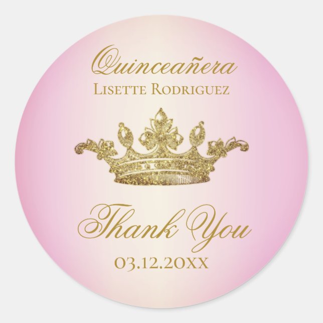 Sticker Rond Quinceanera Merci de la Couronne royale (Devant)