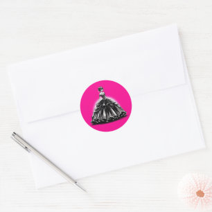 Sticker Rond Quinceañera noire et rose