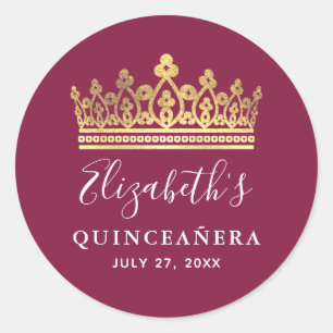 Sticker Rond Quinceanera or Plum Bourgogne élégant