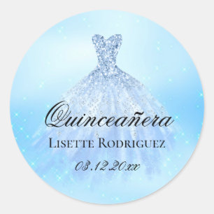 Sticker Rond Quinceanera Personnalisé Bleu Bébé