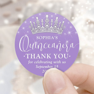 Sticker Rond Quinceañera Remerciements Élégant Couronne Lilas V