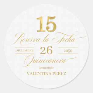 Sticker Rond Quinceanera Reserva la Fecha en or