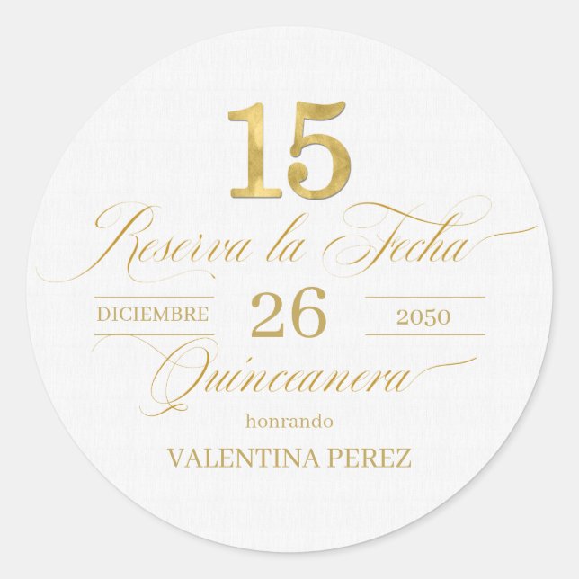 Sticker Rond Quinceanera Reserva la Fecha en or (Devant)