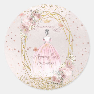 Sticker Rond Quinceanera rose pâle H2 Fleurs Roses rose pâle