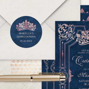 Sticker Rond Quinceanera rose Tiara Couronne élégante