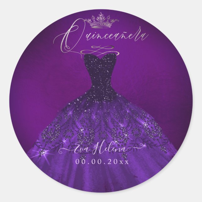 Sticker Rond Quinceañera, Sparkle Gown, Auberge (Devant)