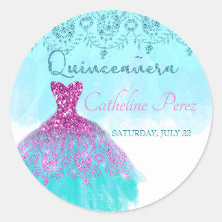 Sticker Rond quinceanera turquoise 15e anniversaire de faveur