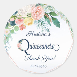 Sticker Rond Quinceanera vintage rose florale Merci