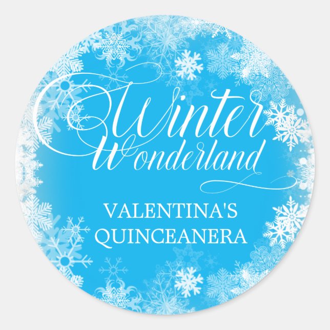 Sticker Rond Quinceanera Winter Wonderland Snowflake Favoriser (Devant)