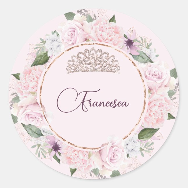 Sticker Rond Quincearnera Roses Blush rose (Devant)