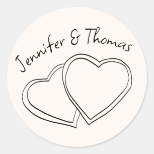 Sticker Rond Quirky Whimsical Main tiré Doodle Hearts Mariage