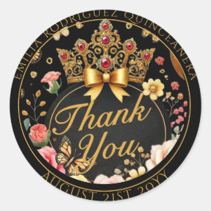 Sticker Rond Quniceanera Favoriser Cadeaux Roses Rouges Tiara M