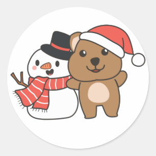 Sticker Rond Quokka Avec Snowman En Hiver À Noël Classique