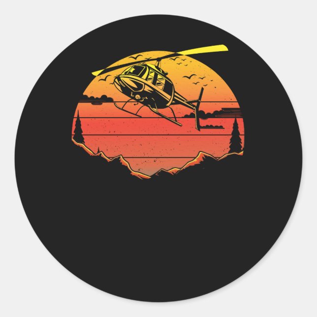 Sticker Rond R44 Avion pilote d'hélicoptère Sunset Mountain Air (Devant)