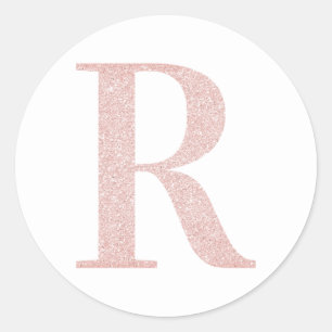 Sticker Rond R en lettrage féminin pailleté or rose pâle