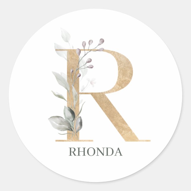Sticker Rond R monogramme floral personnalisé (Devant)